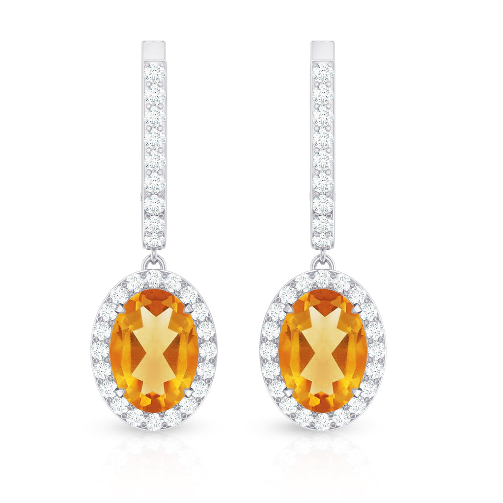 Genuine 6X8mm Oval Citrine Drop Earrings with Latch Back