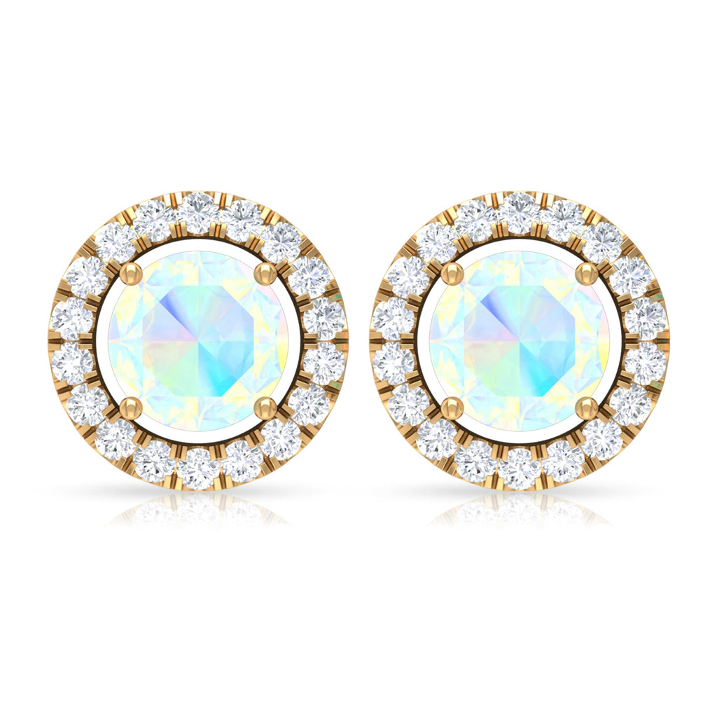 Round Ethiopian Opal and Diamond Halo Stud Earrings