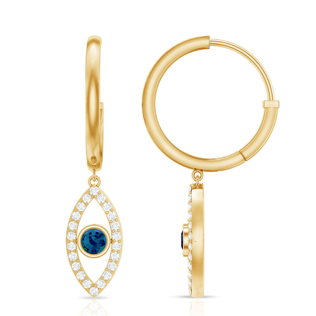 Real London Blue Topaz and Diamond Evil Eye Hoop Earrings