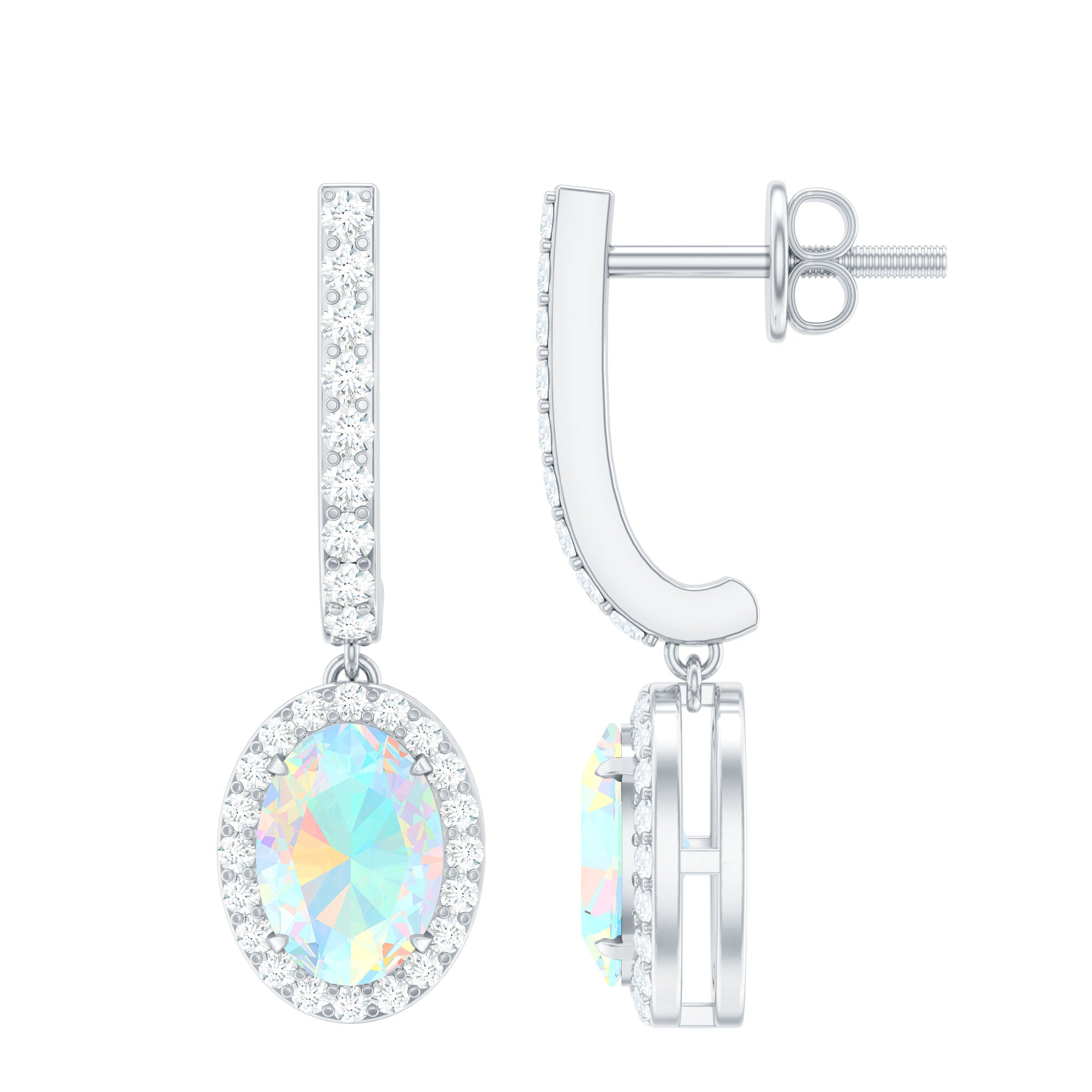 Natural Ethiopian Opal Hoop Drop Earrings with Diamond