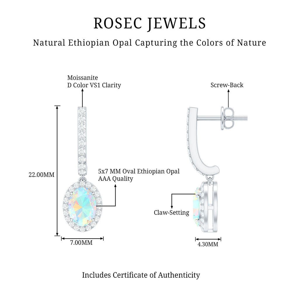 Natural Ethiopian Opal Hoop Drop Earrings with Diamond