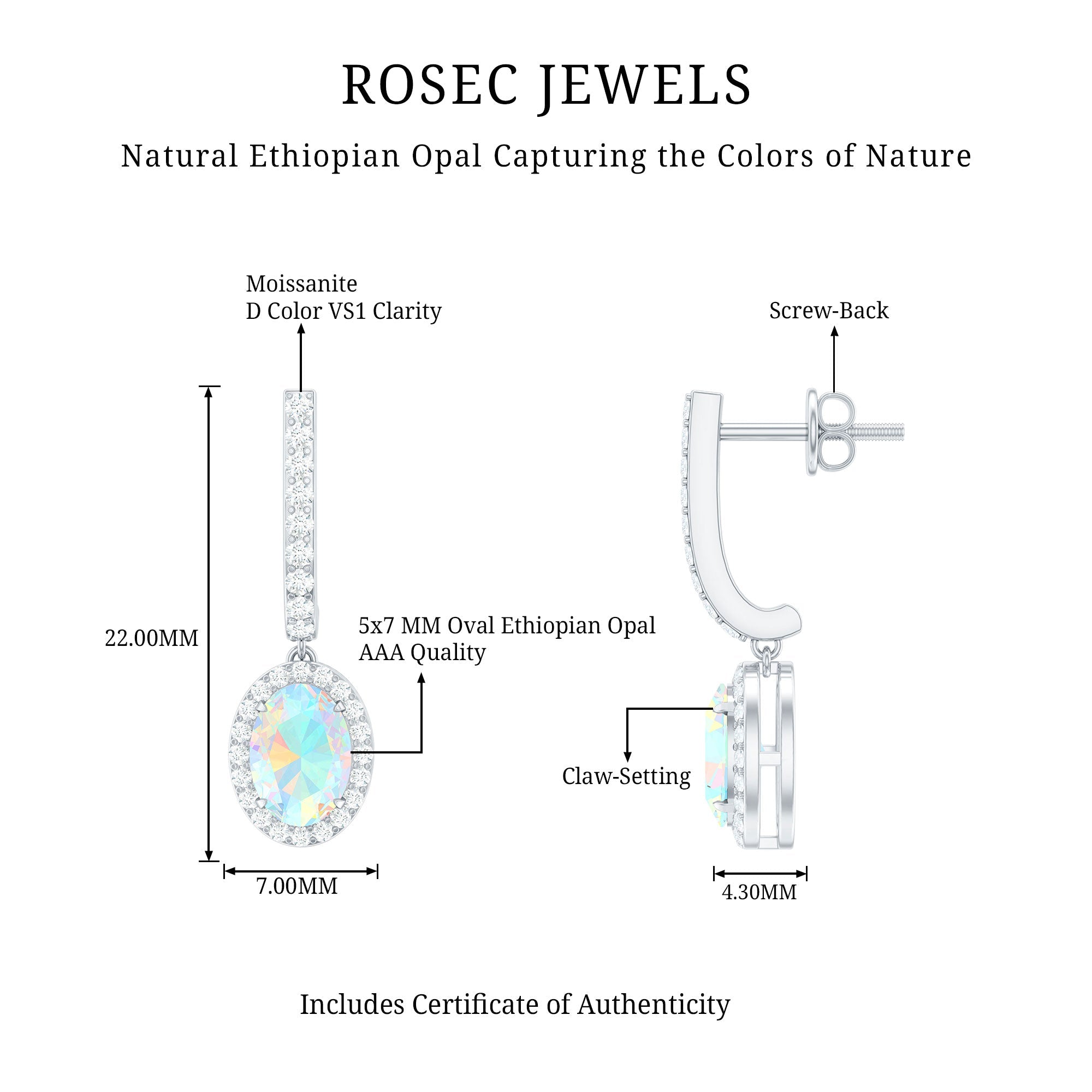 Natural Ethiopian Opal Hoop Drop Earrings with Diamond
