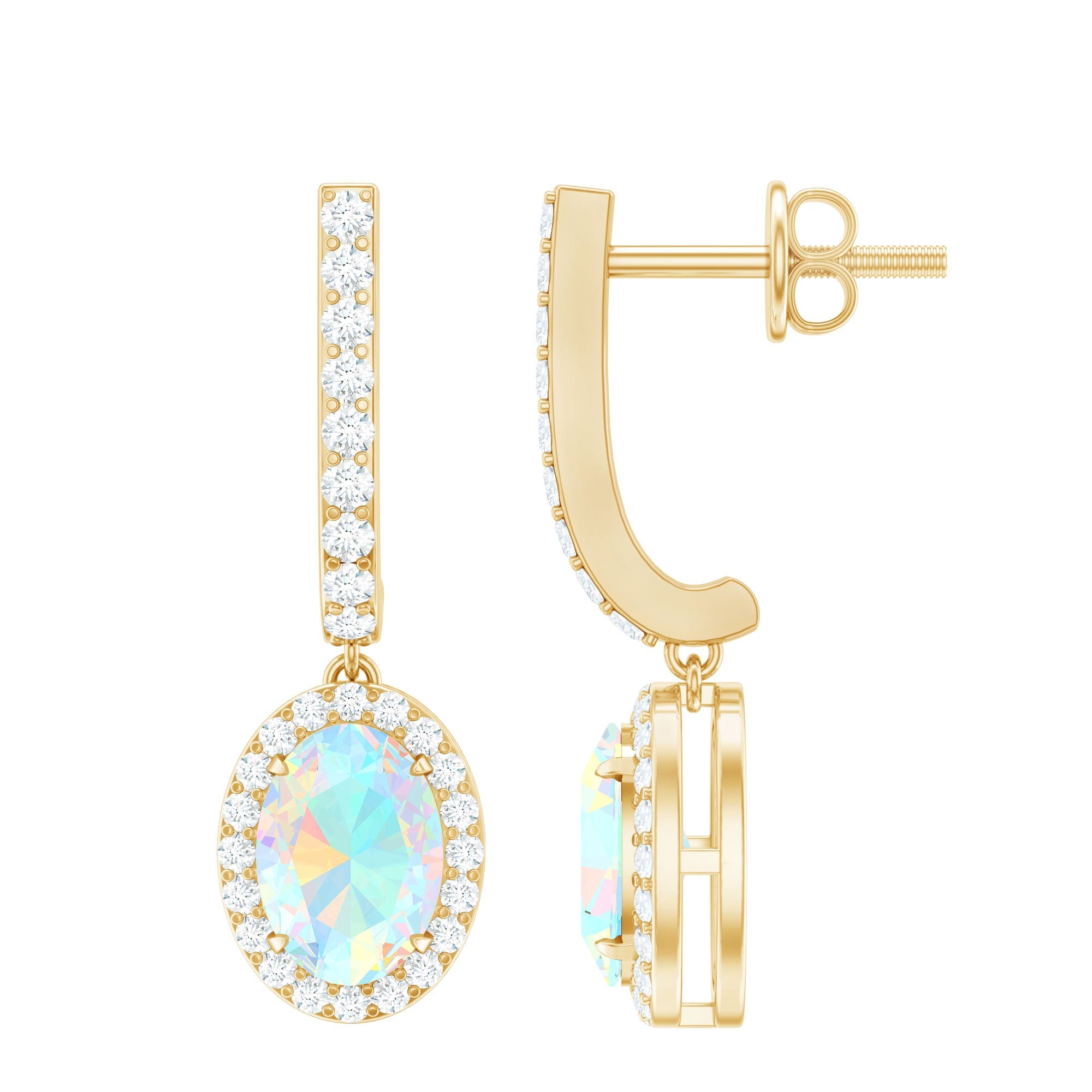 Natural Ethiopian Opal Hoop Drop Earrings with Diamond