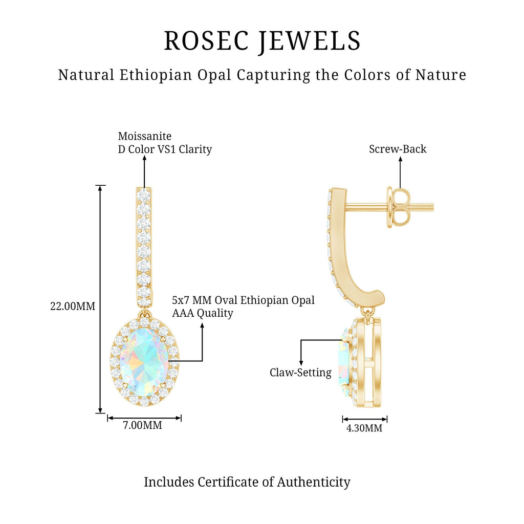 Natural Ethiopian Opal Hoop Drop Earrings with Diamond