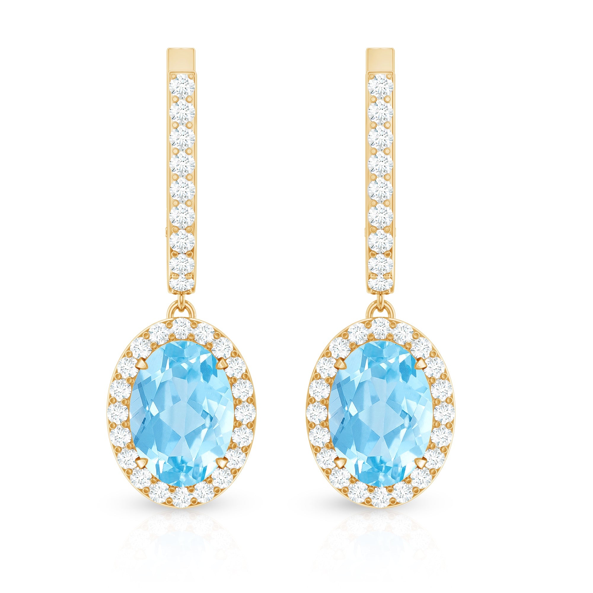 Natural 6X8mm Oval Aquamarine Drop Earrings with Diamond Halo