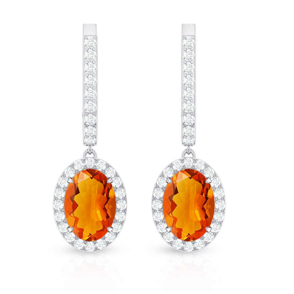 Natural 5X7mm Oval Fire Opal Diamond Drop Earrings with Latch Back