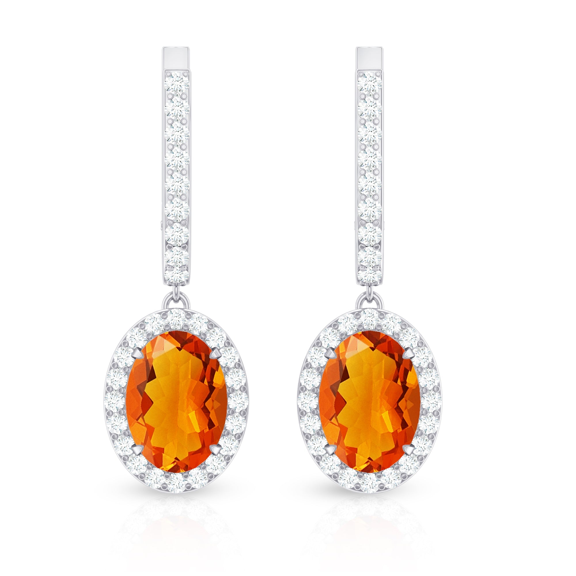 Natural 5X7mm Oval Fire Opal Diamond Drop Earrings with Latch Back