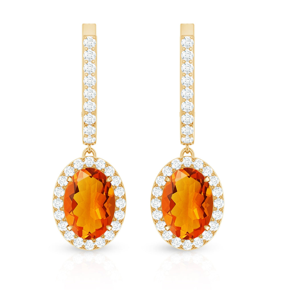 Natural 5X7mm Oval Fire Opal Diamond Drop Earrings with Latch Back