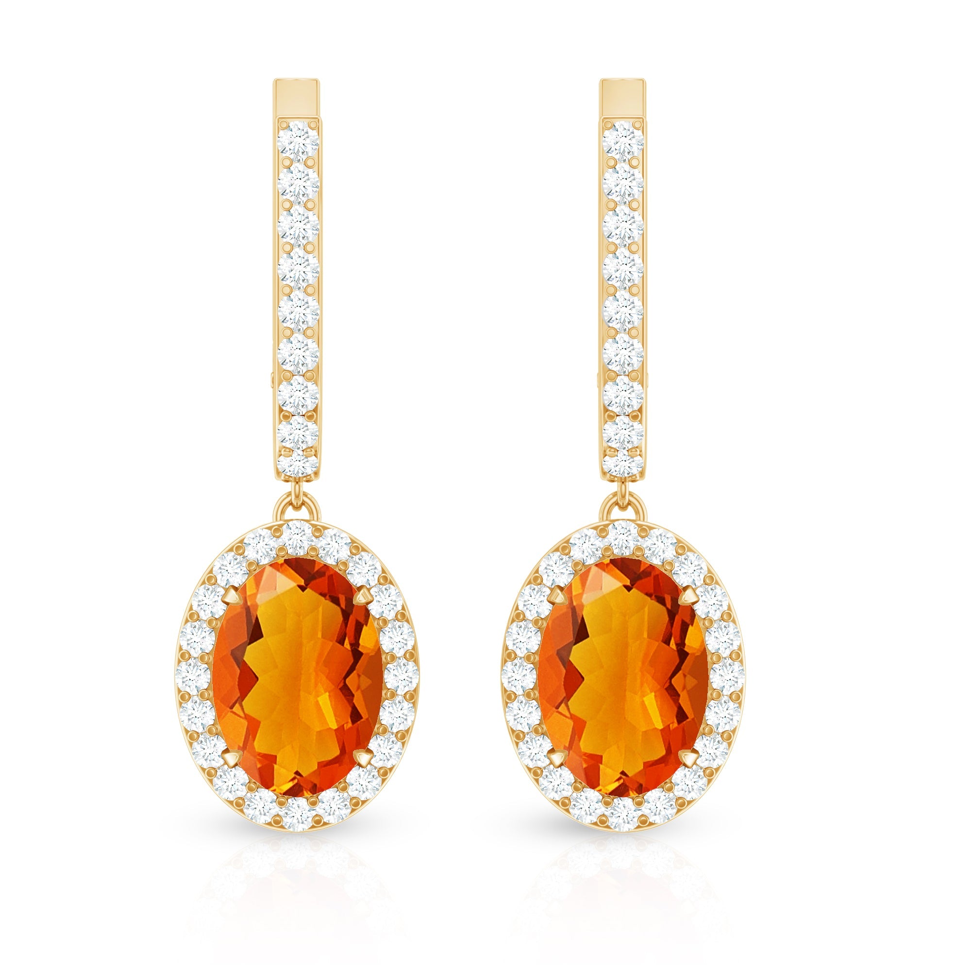 Natural 5X7mm Oval Fire Opal Diamond Drop Earrings with Latch Back
