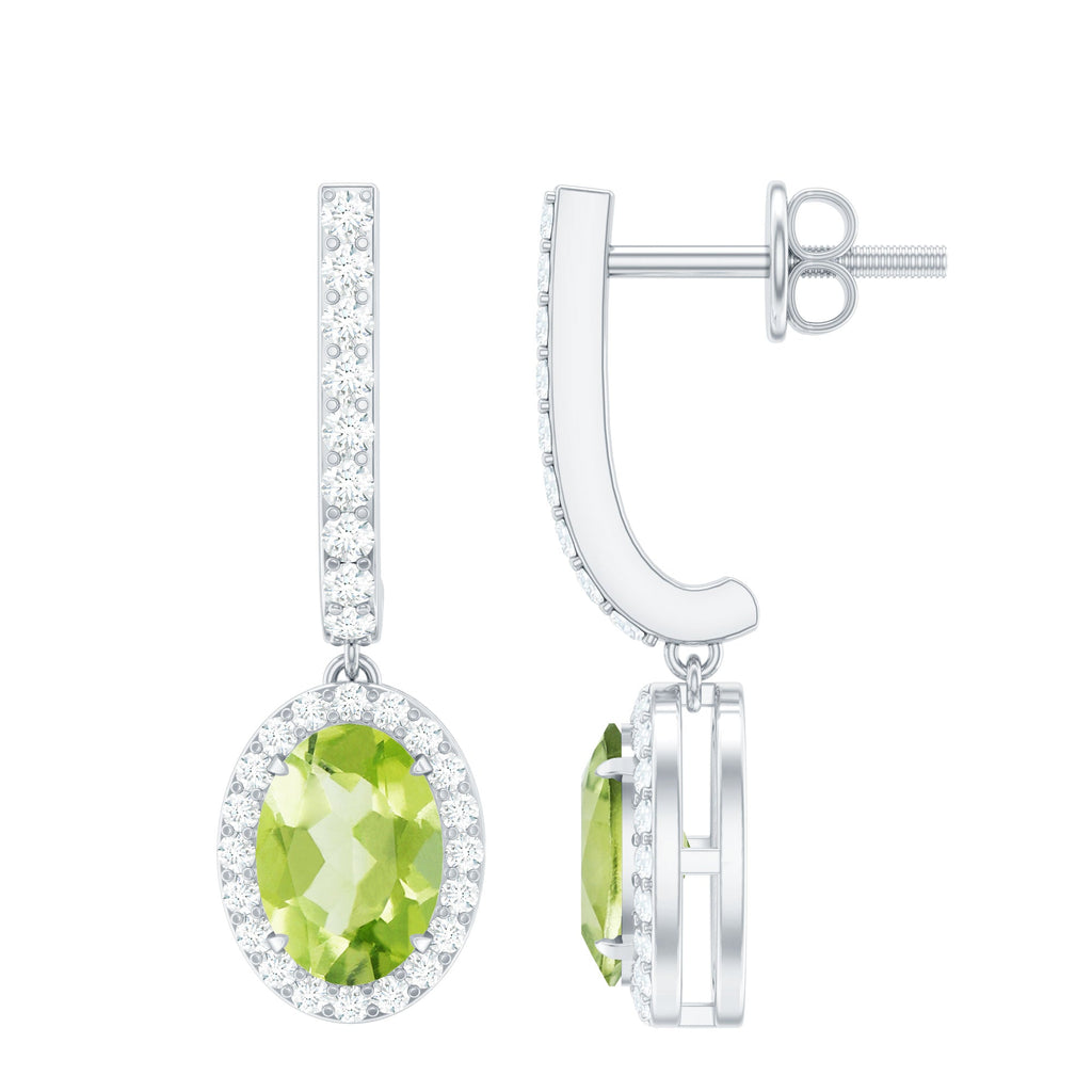 2 Carat Claw Set Peridot and Moissanite Drop Hoop Earrings