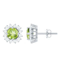 Natural 1 Carat Peridot Earrings with Diamond Halo for Women