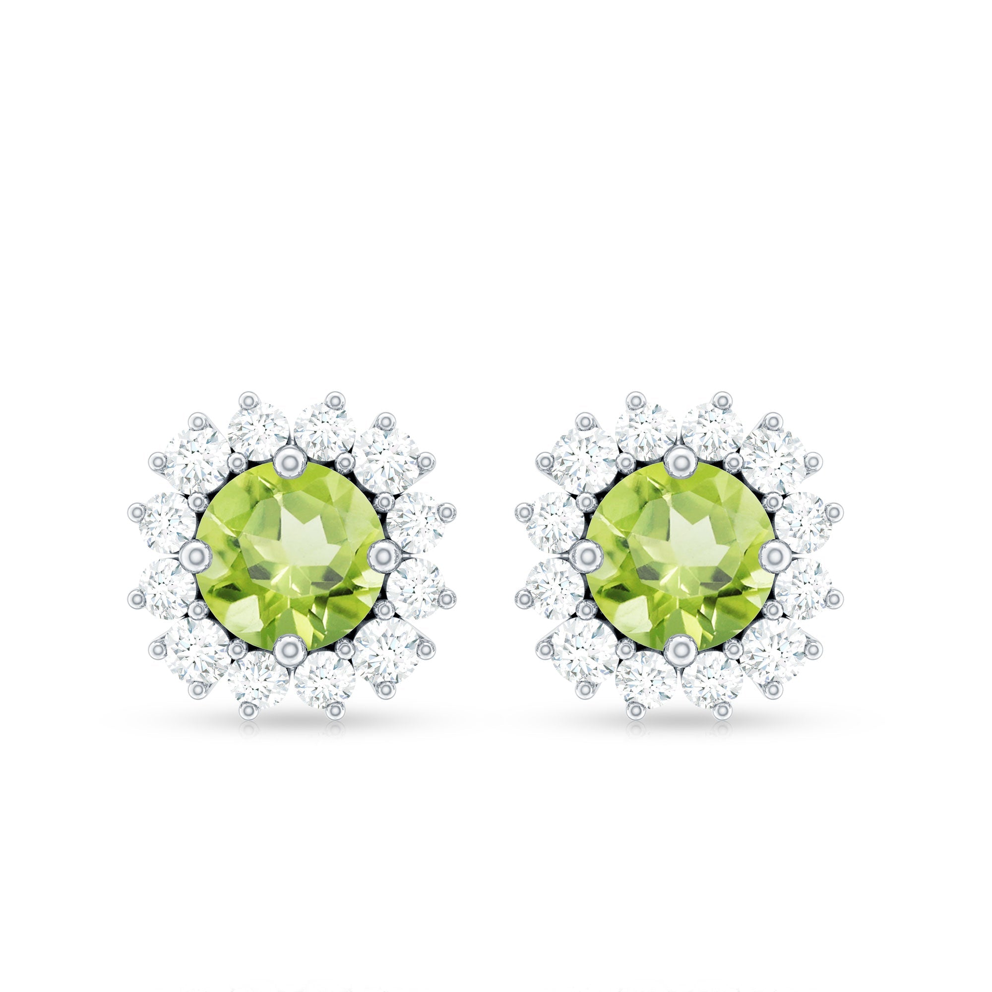 Natural 1 Carat Peridot Earrings with Diamond Halo for Women