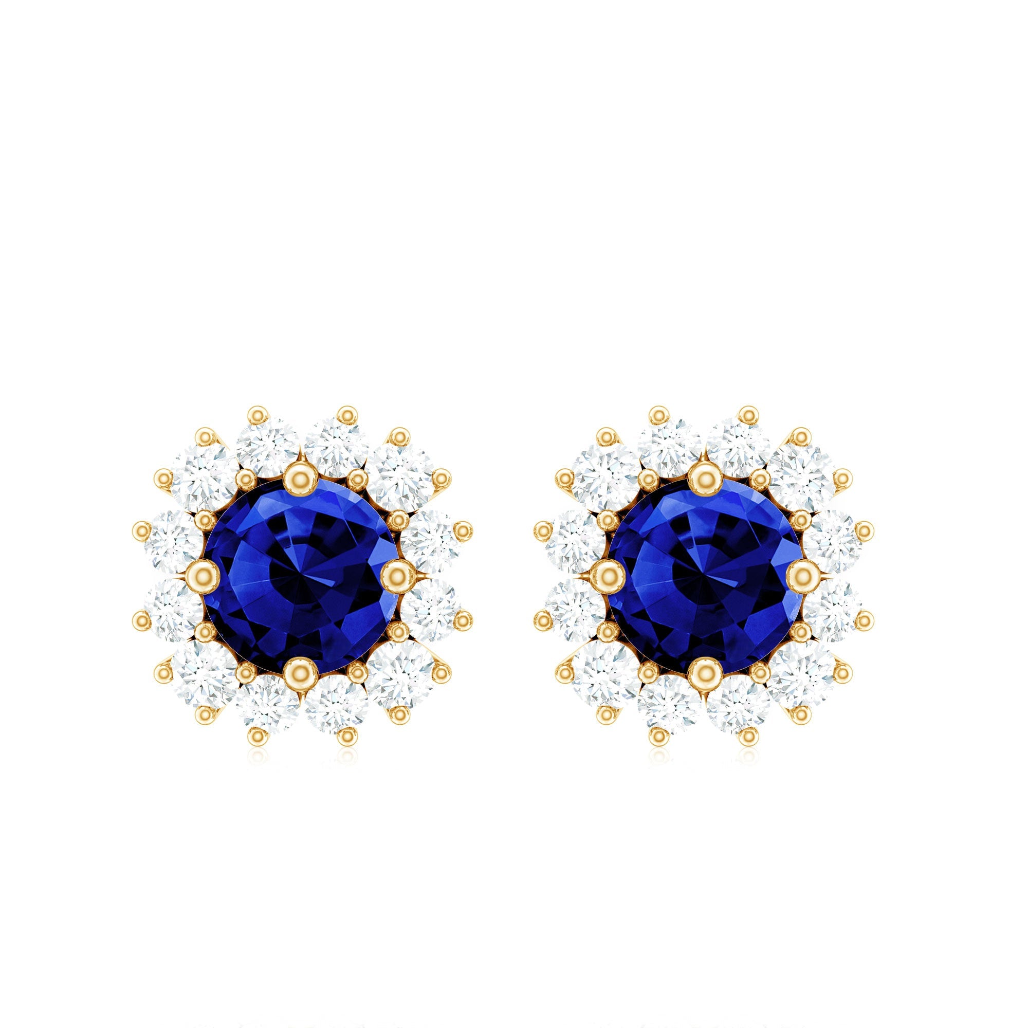 Brilliant Cut Lab Created Blue Sapphire Stud Earrings with Diamond Halo