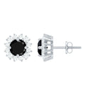 Natural Black Spinel Diamond Stud Earrings with Screw Back