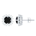 Certified Natural Black Onyx Stud Earrings with Diamond Halo