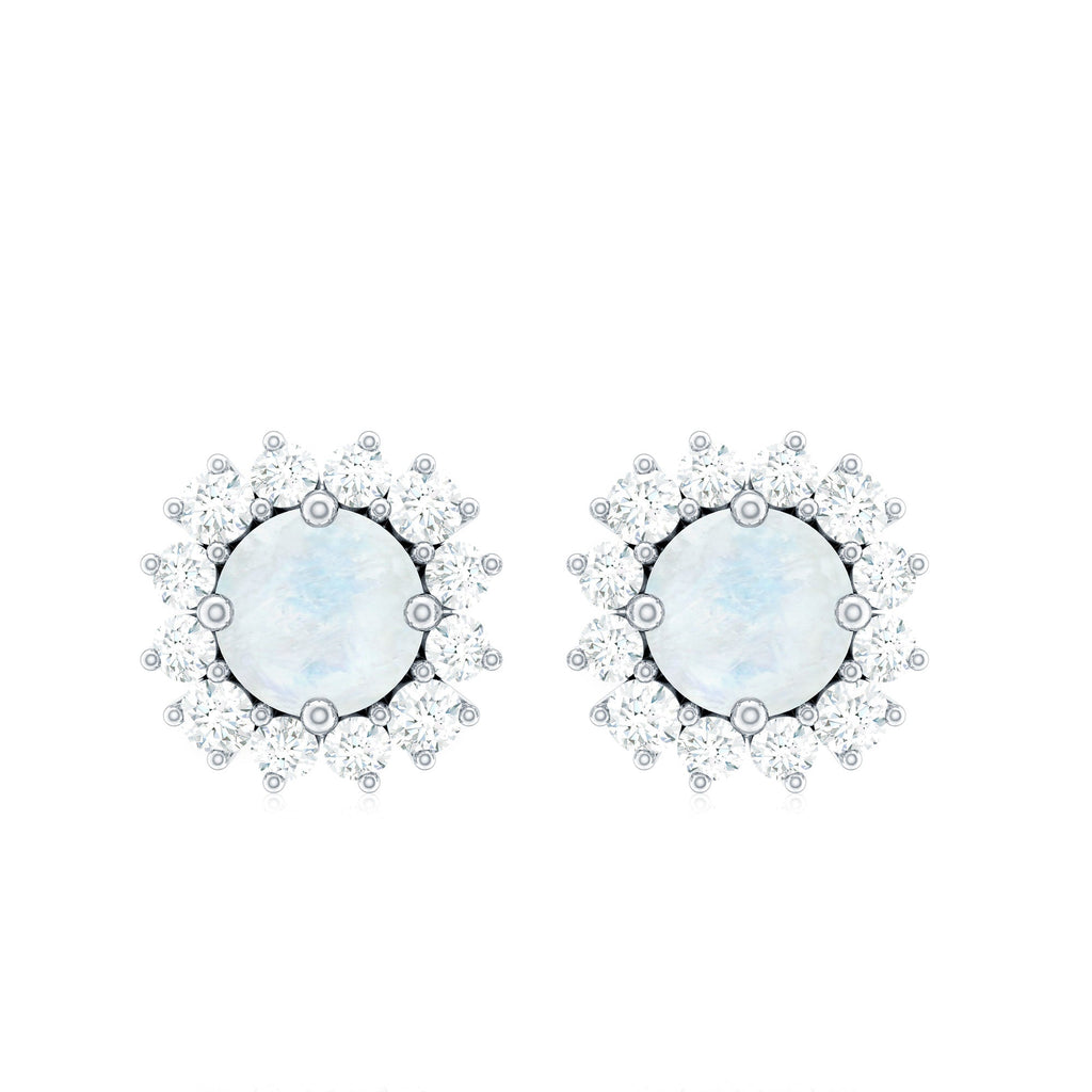 Genuine 0.7 Carat Moonstone Stud Earrings with Diamond Halo