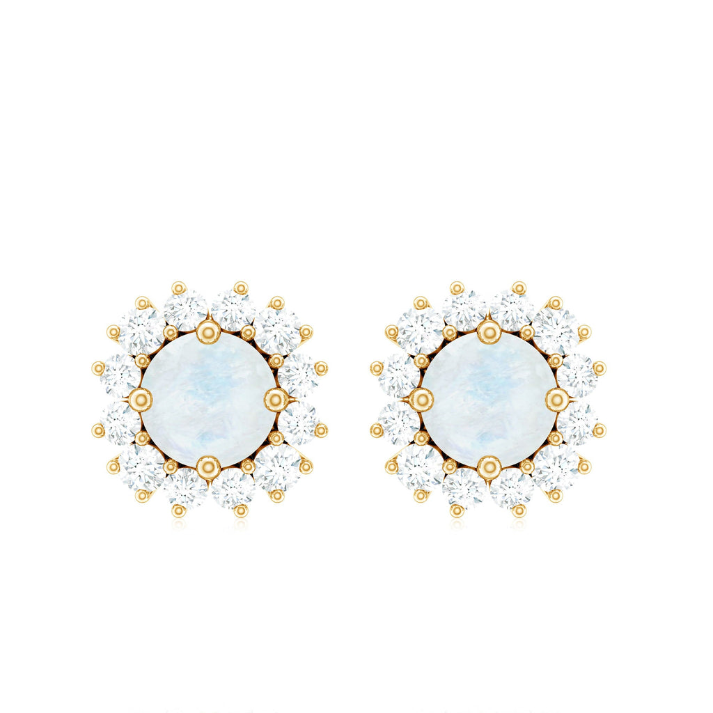 Genuine 0.7 Carat Moonstone Stud Earrings with Diamond Halo