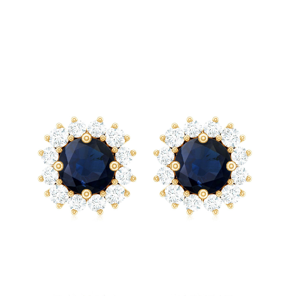 Genuine Blue Sapphire Diamond Earrings with Screw Back