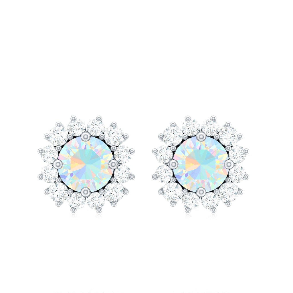 1 CT Ethiopian Opal and Diamond Halo Stud Earrings