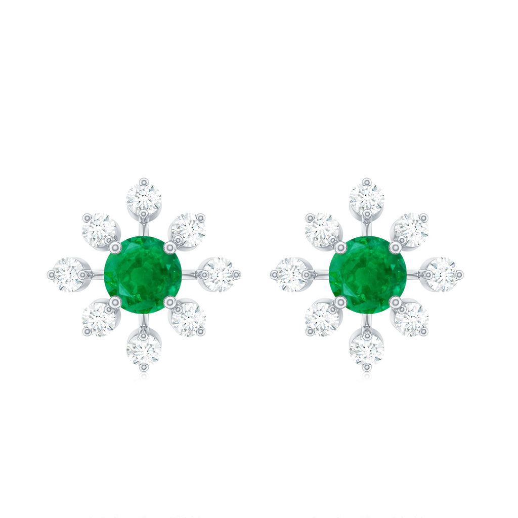 Natural Emerald Diamond Flower Earrings with Certificate
