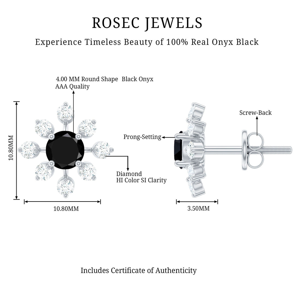 Certified Real Black Onyx Diamond Snowflake Earrings for Christmas