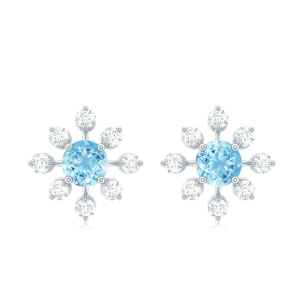 Certified Real Aquamarine Snowflake Earrings with Diamond