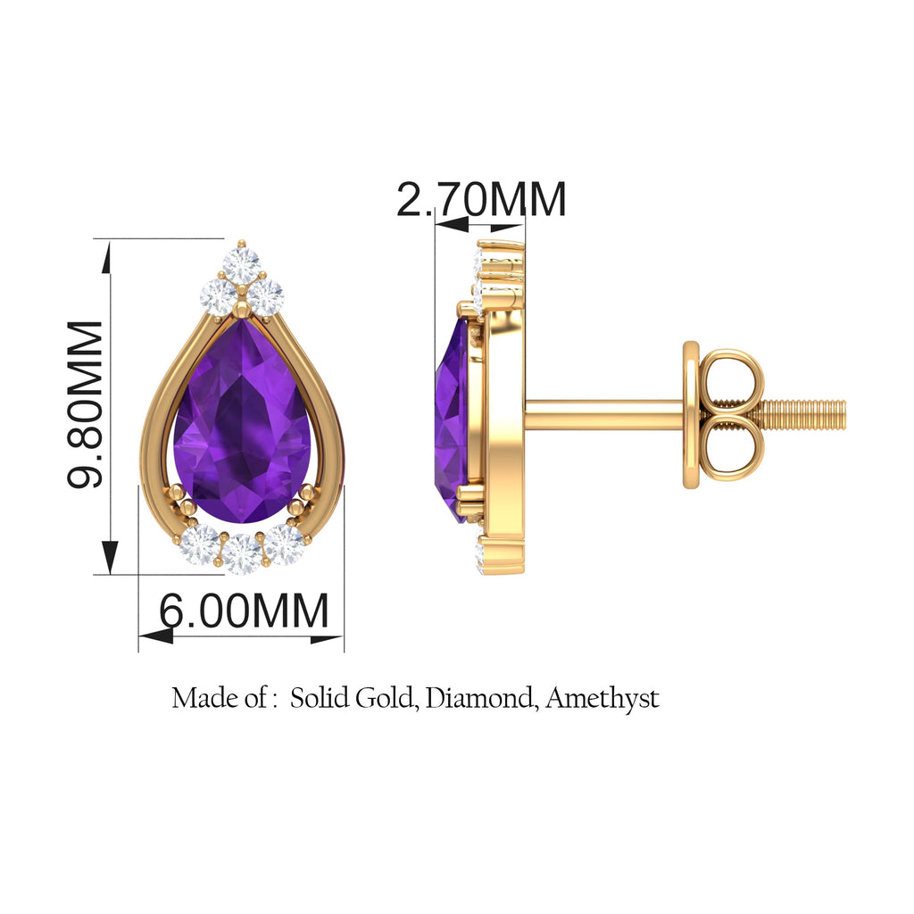 Amethyst Teardrop Stud Earrings with Diamond