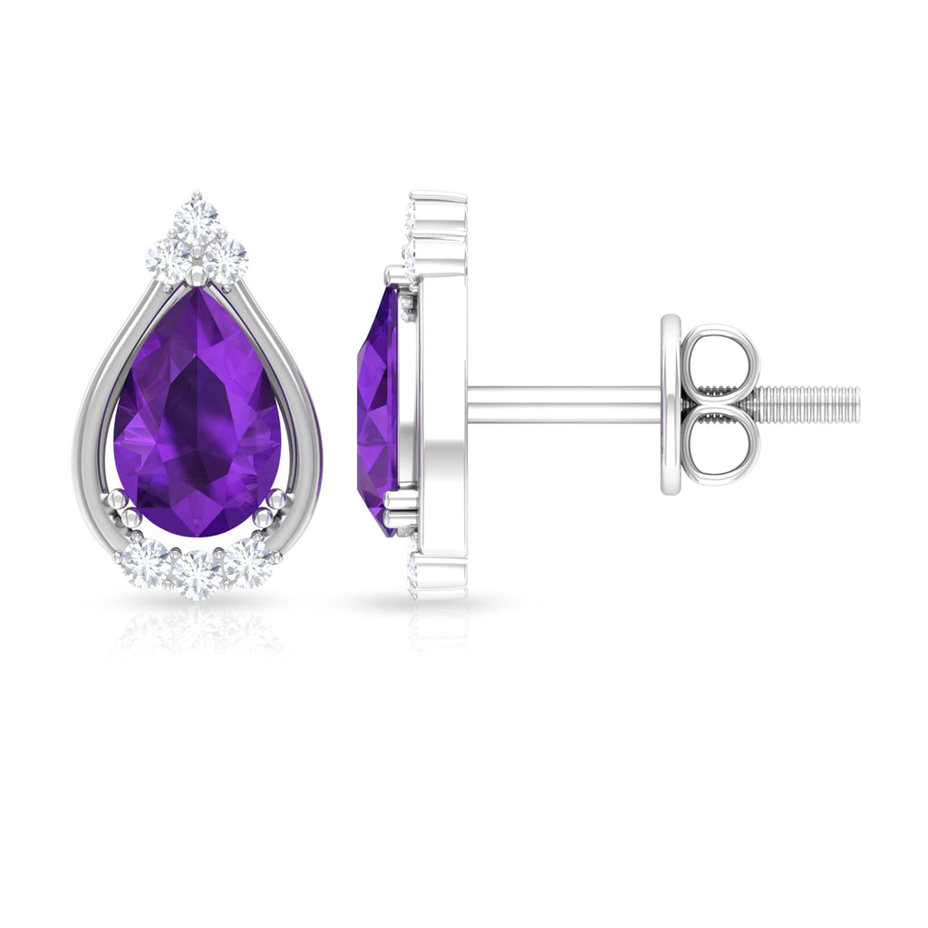 Amethyst Teardrop Stud Earrings with Diamond