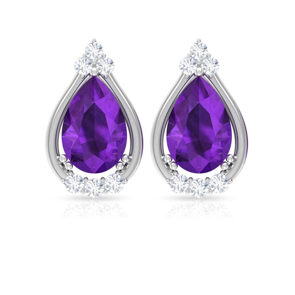 Amethyst Teardrop Stud Earrings with Diamond