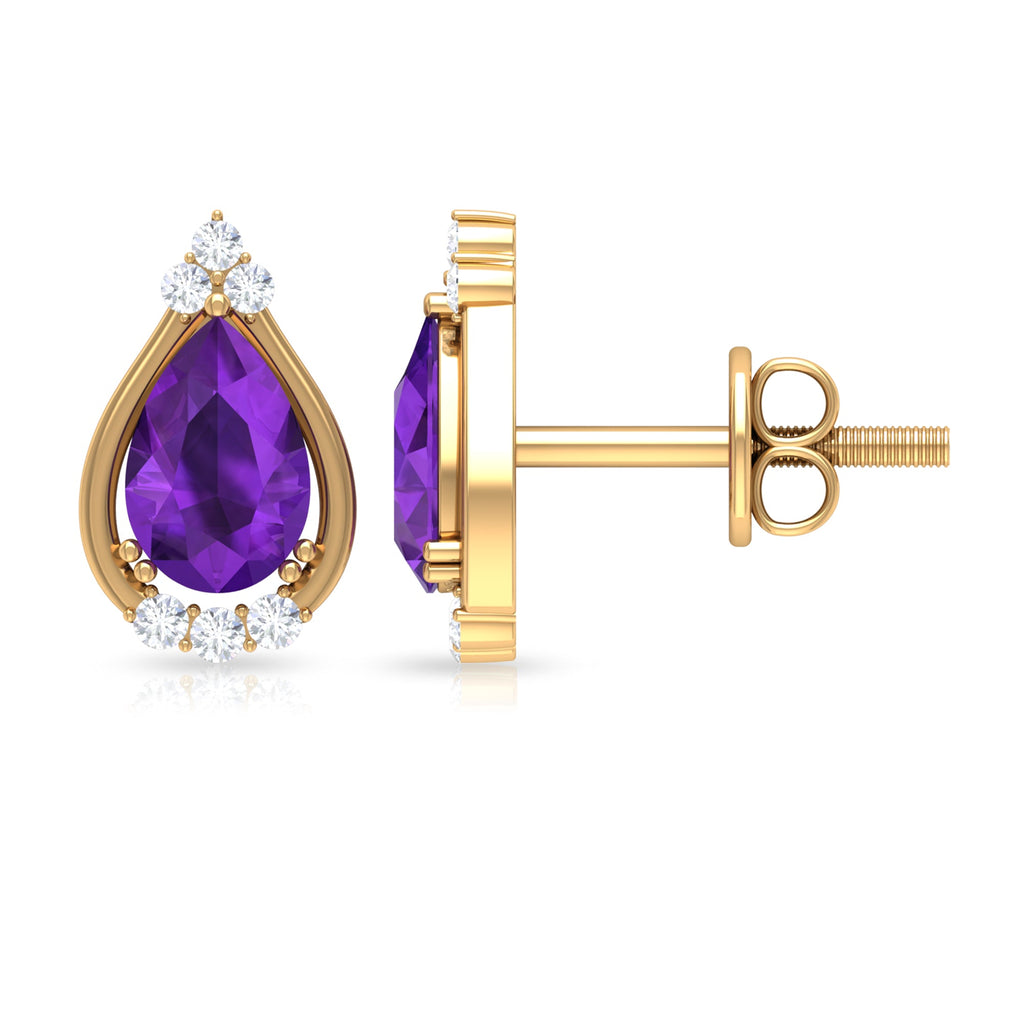 Amethyst Teardrop Stud Earrings with Diamond