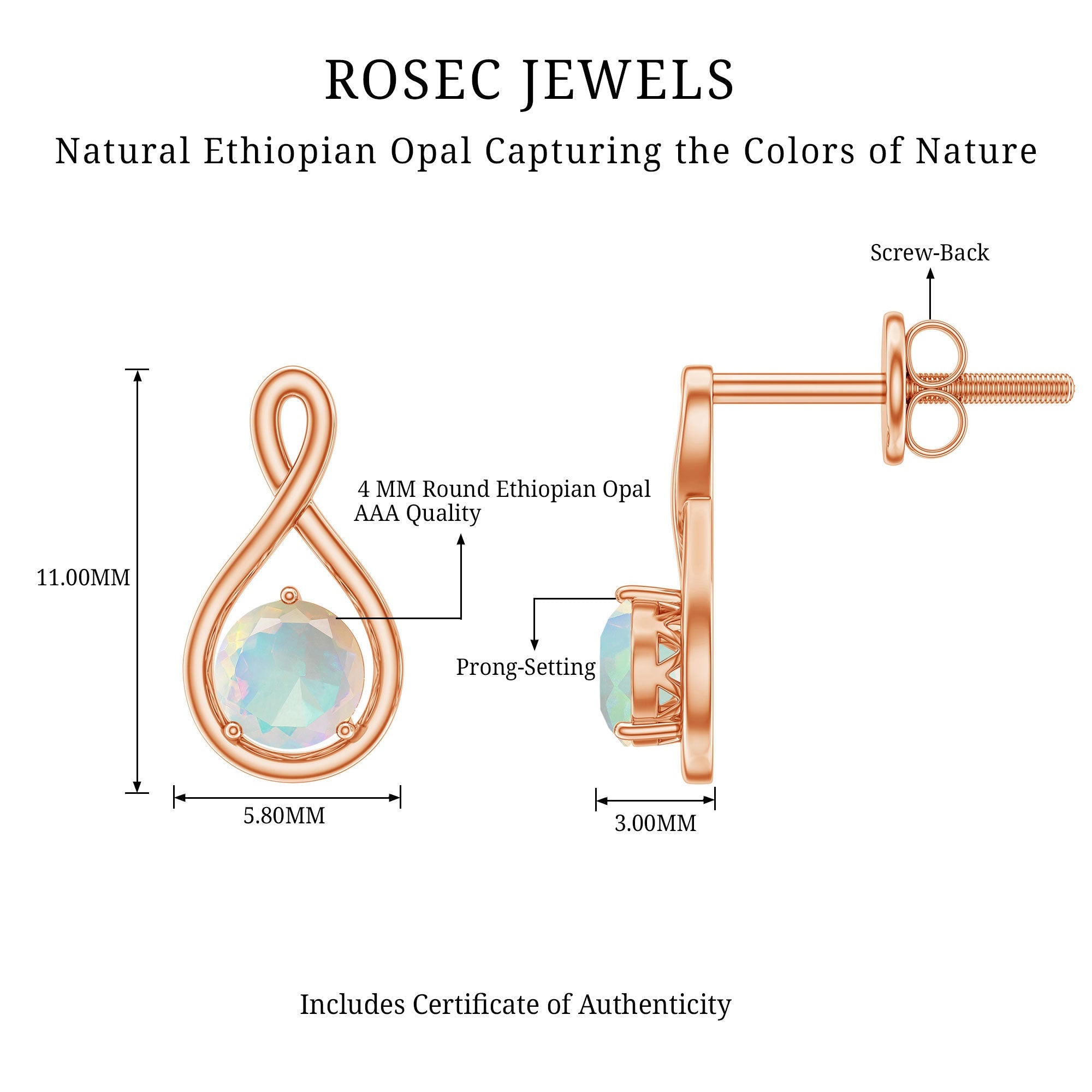 Genuine Ethiopian Opal Infinity Stud Earrings with Certificate