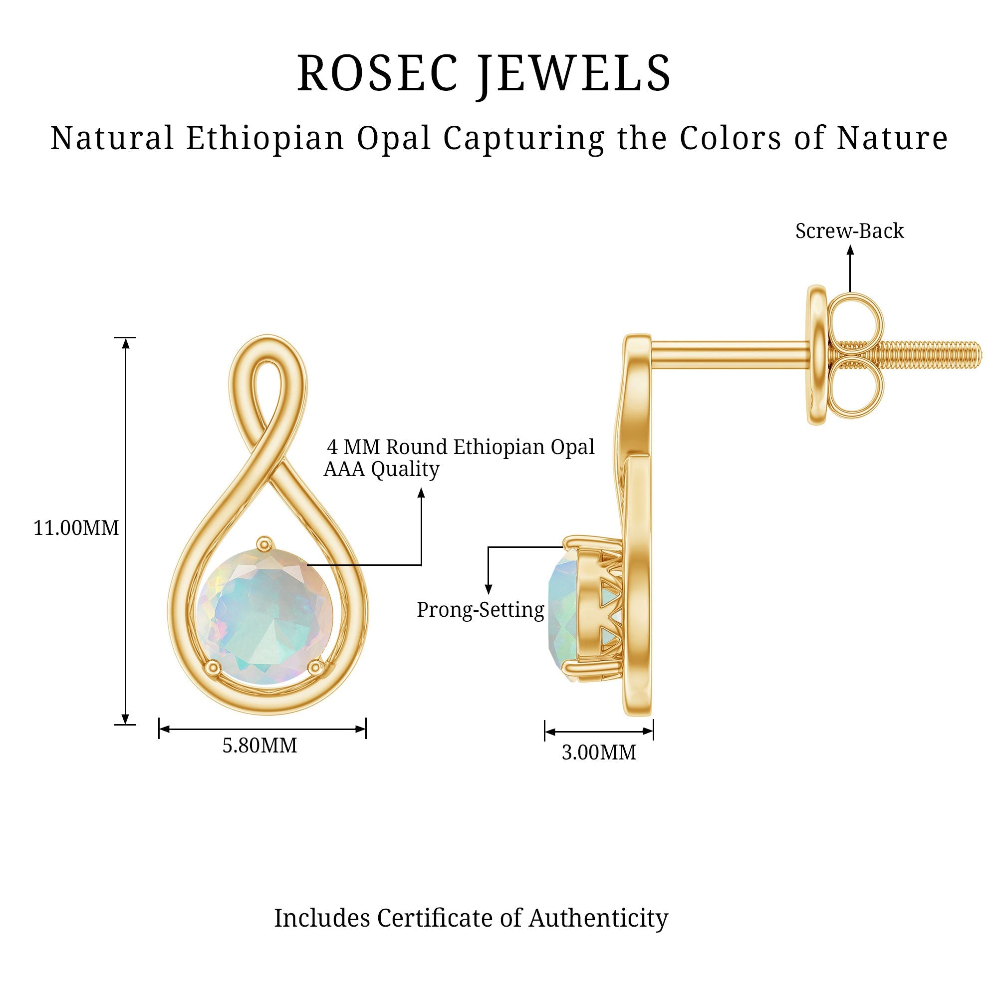 Genuine Ethiopian Opal Infinity Stud Earrings with Certificate