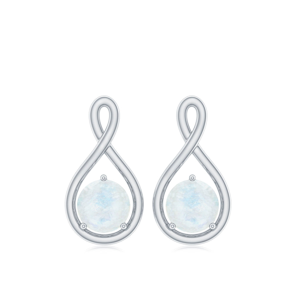 Round Moonstone Solitaire Infinity Stud Earrings