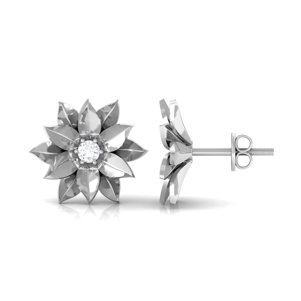 Round Cut Natural Diamond Flower Stud Earrings