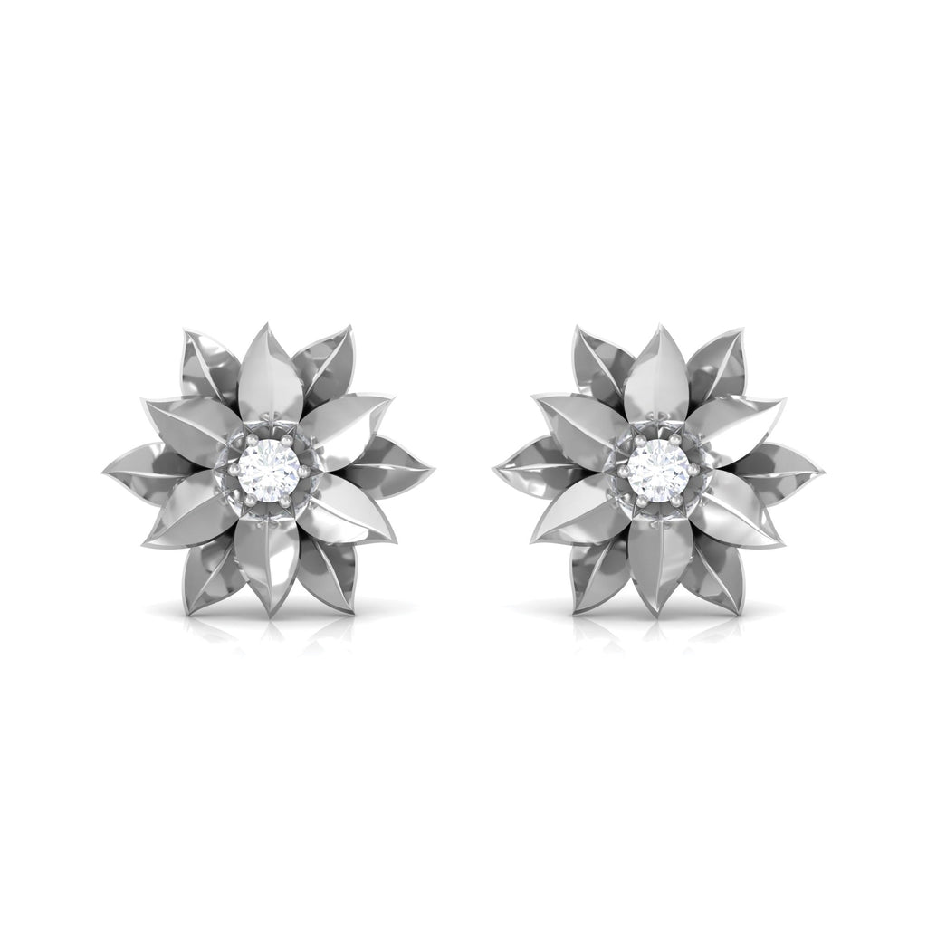 Round Cut Natural Diamond Flower Stud Earrings