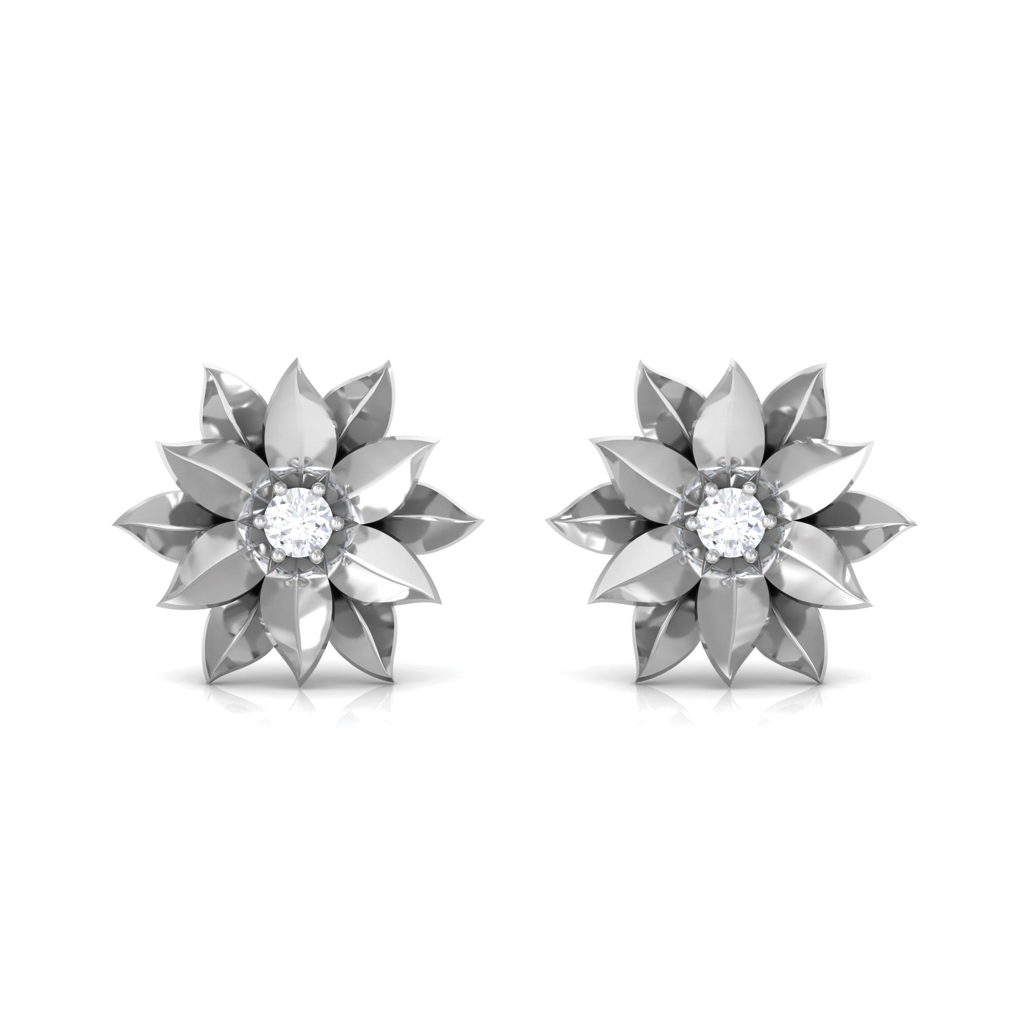 Round Cut Natural Diamond Flower Stud Earrings