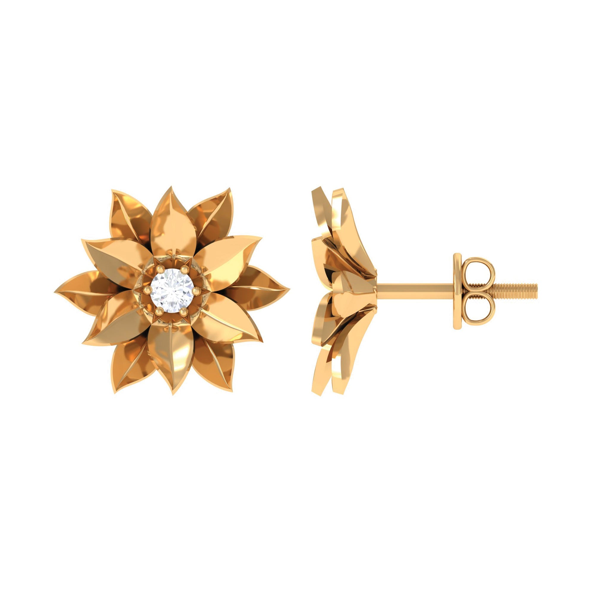 Round Cut Natural Diamond Flower Stud Earrings