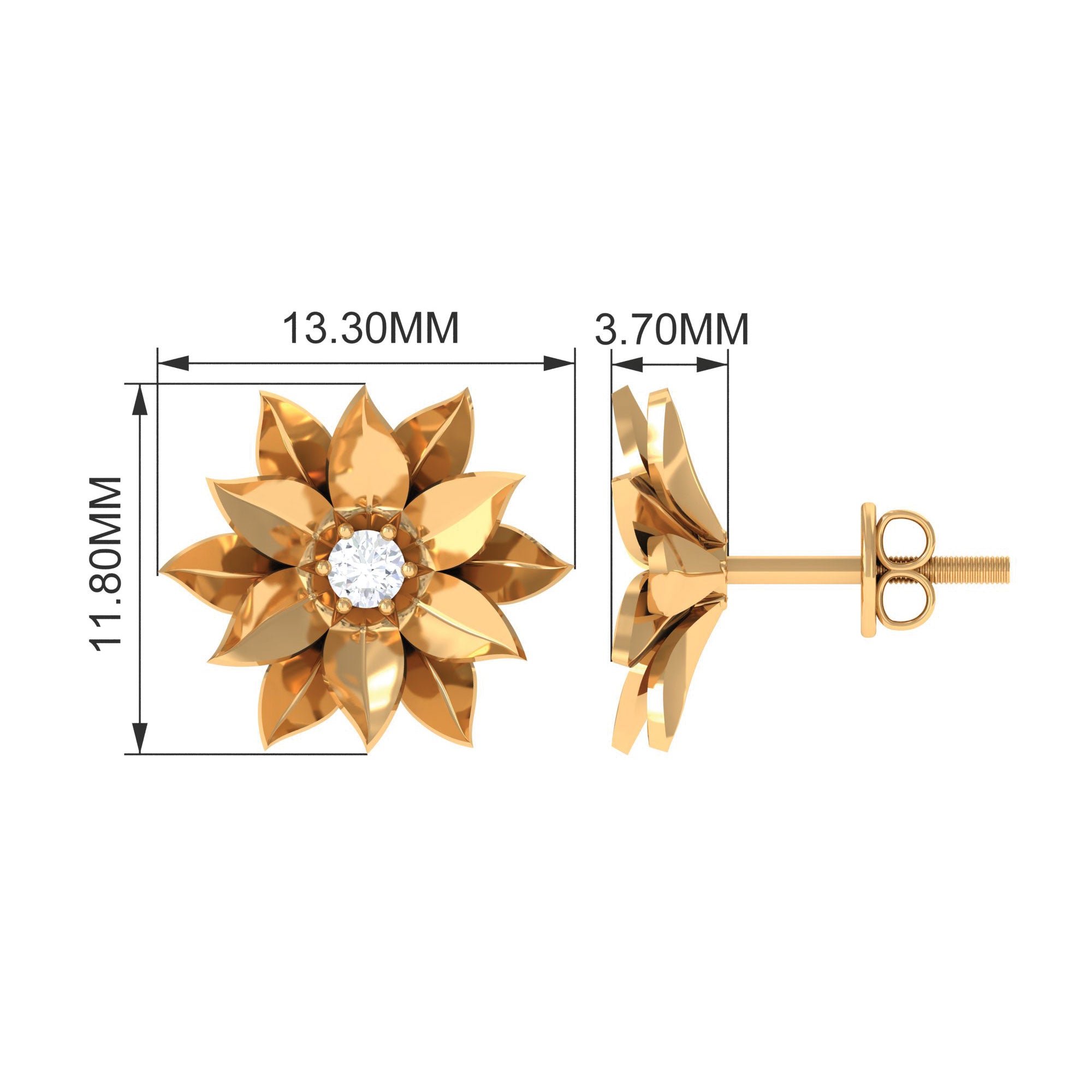 Round Cut Natural Diamond Flower Stud Earrings