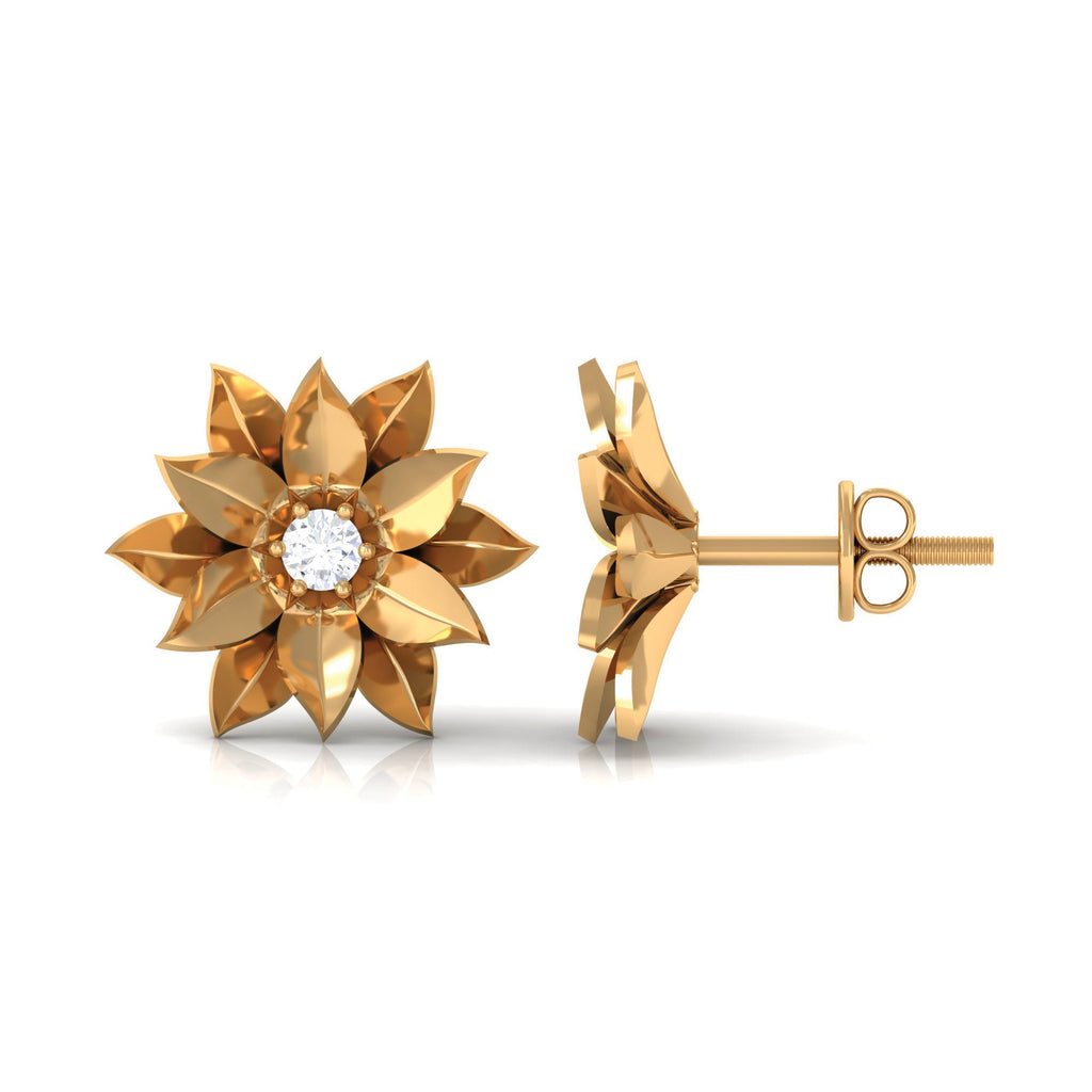 Round Cut Natural Diamond Flower Stud Earrings