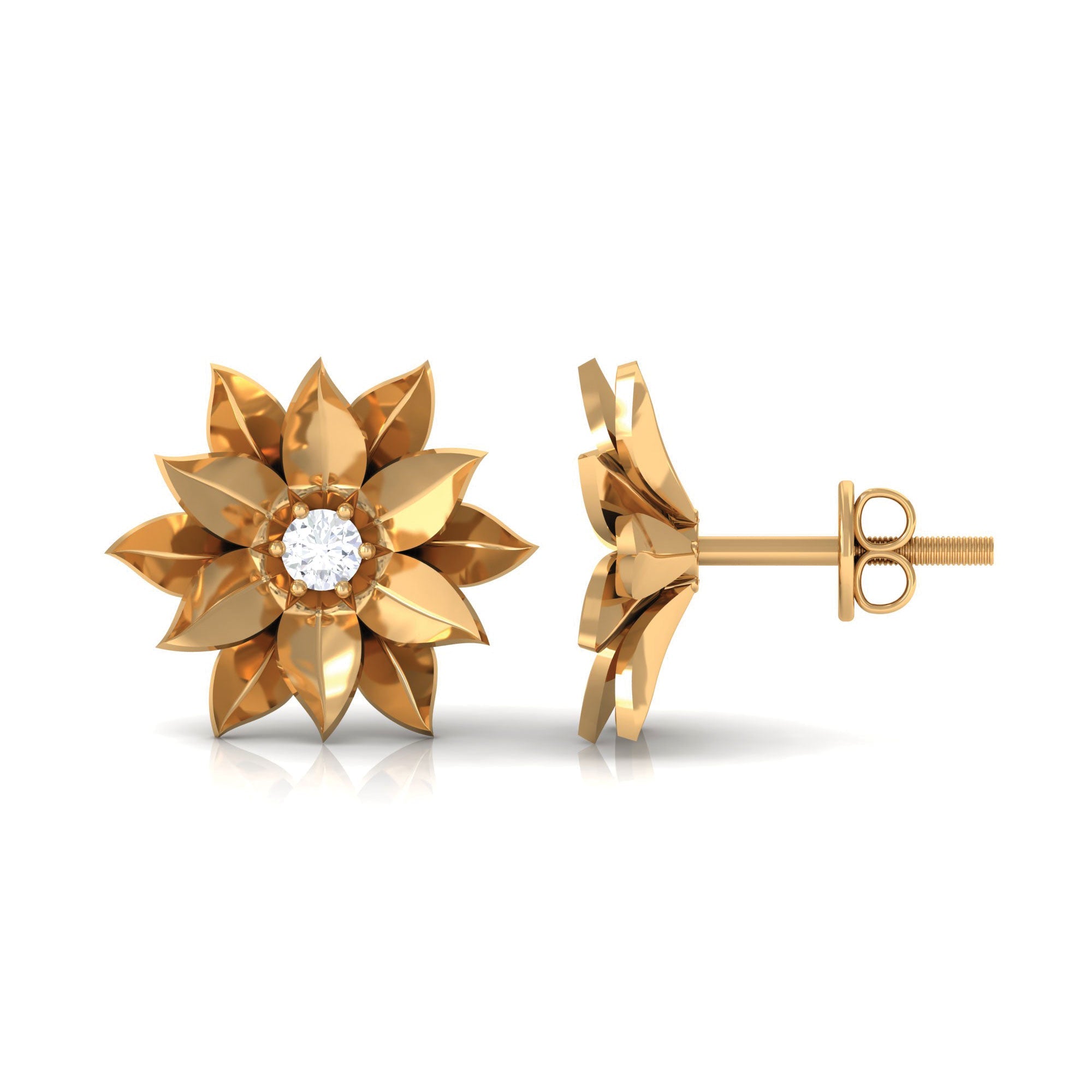 Round Cut Natural Diamond Flower Stud Earrings