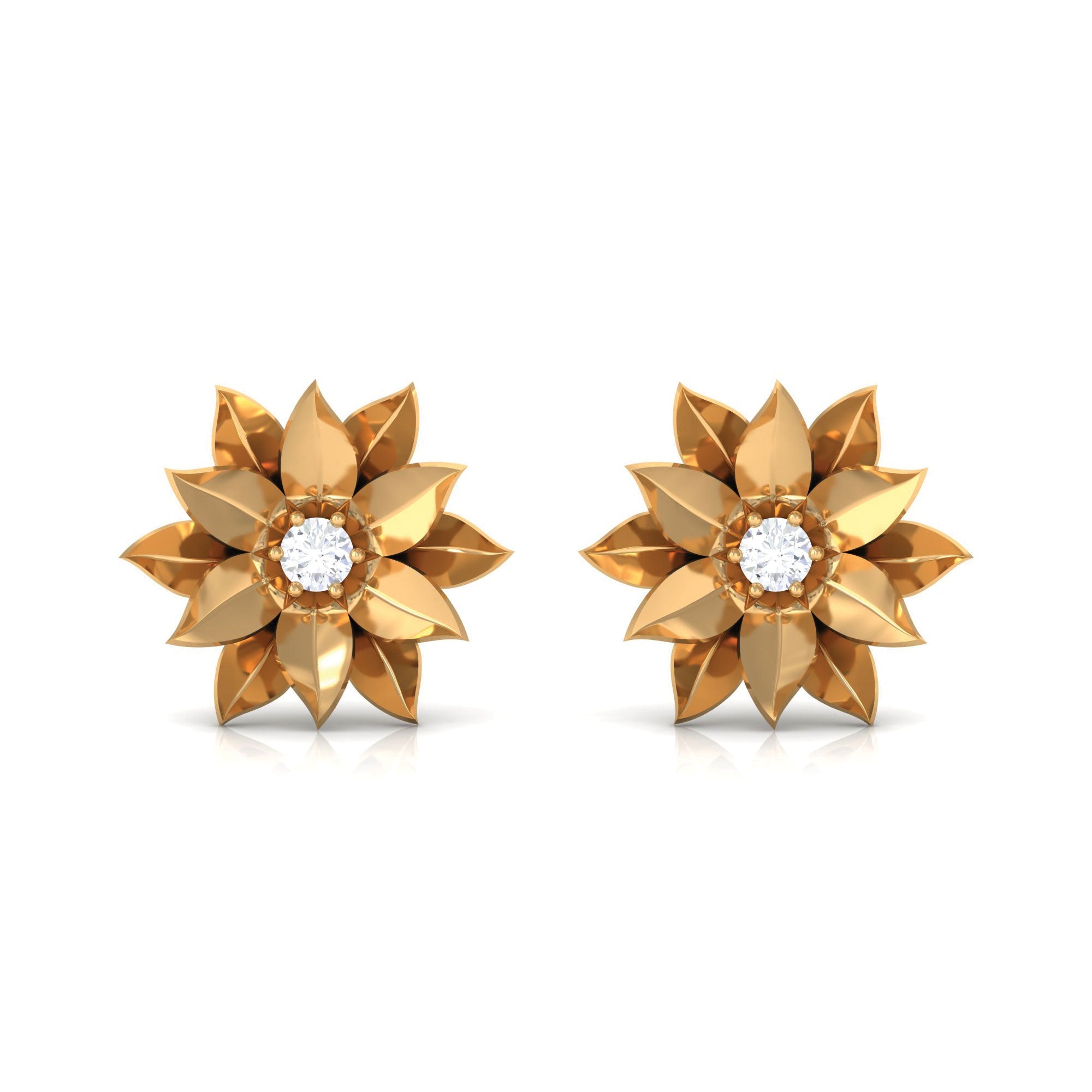Round Cut Natural Diamond Flower Stud Earrings