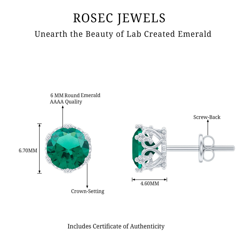 Solitaire Lab Created Emerald Stud Earrings in Crown Setting