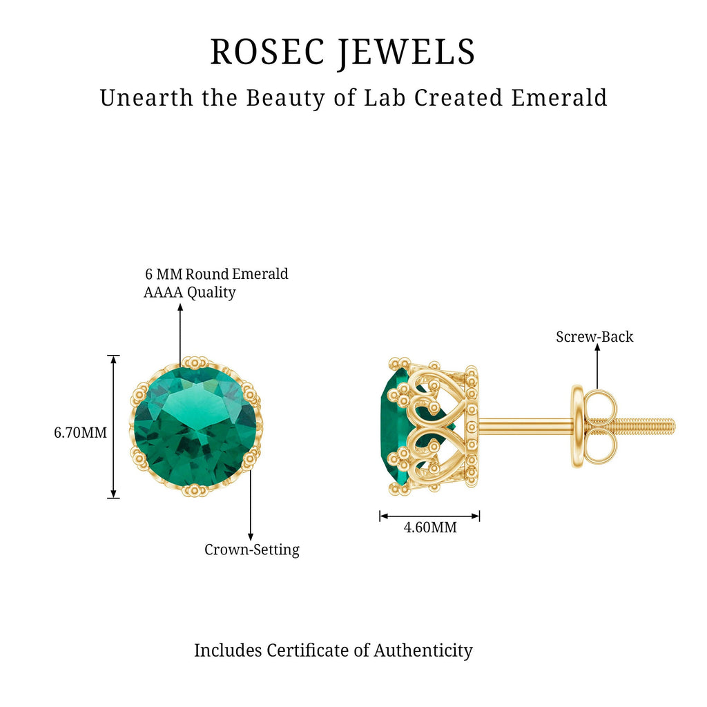 Solitaire Lab Created Emerald Stud Earrings in Crown Setting