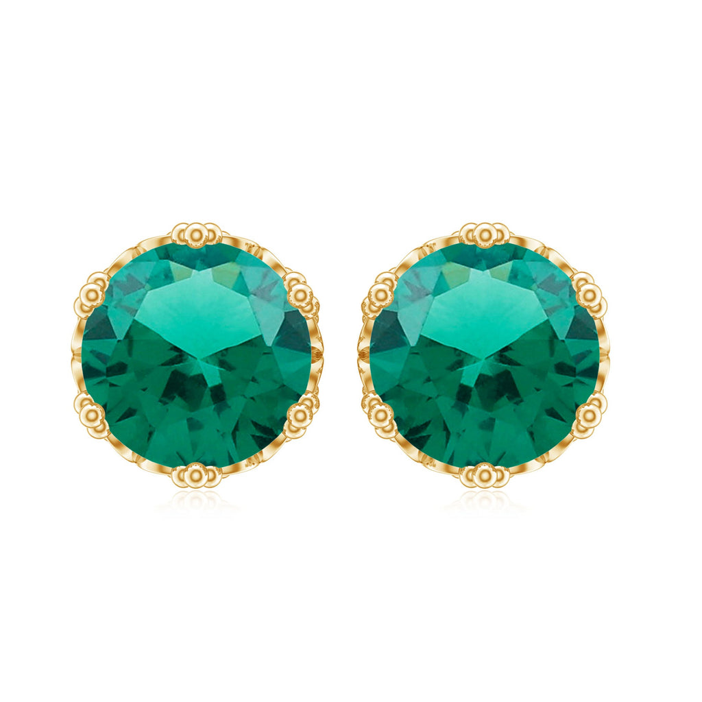 Solitaire Lab Created Emerald Stud Earrings in Crown Setting