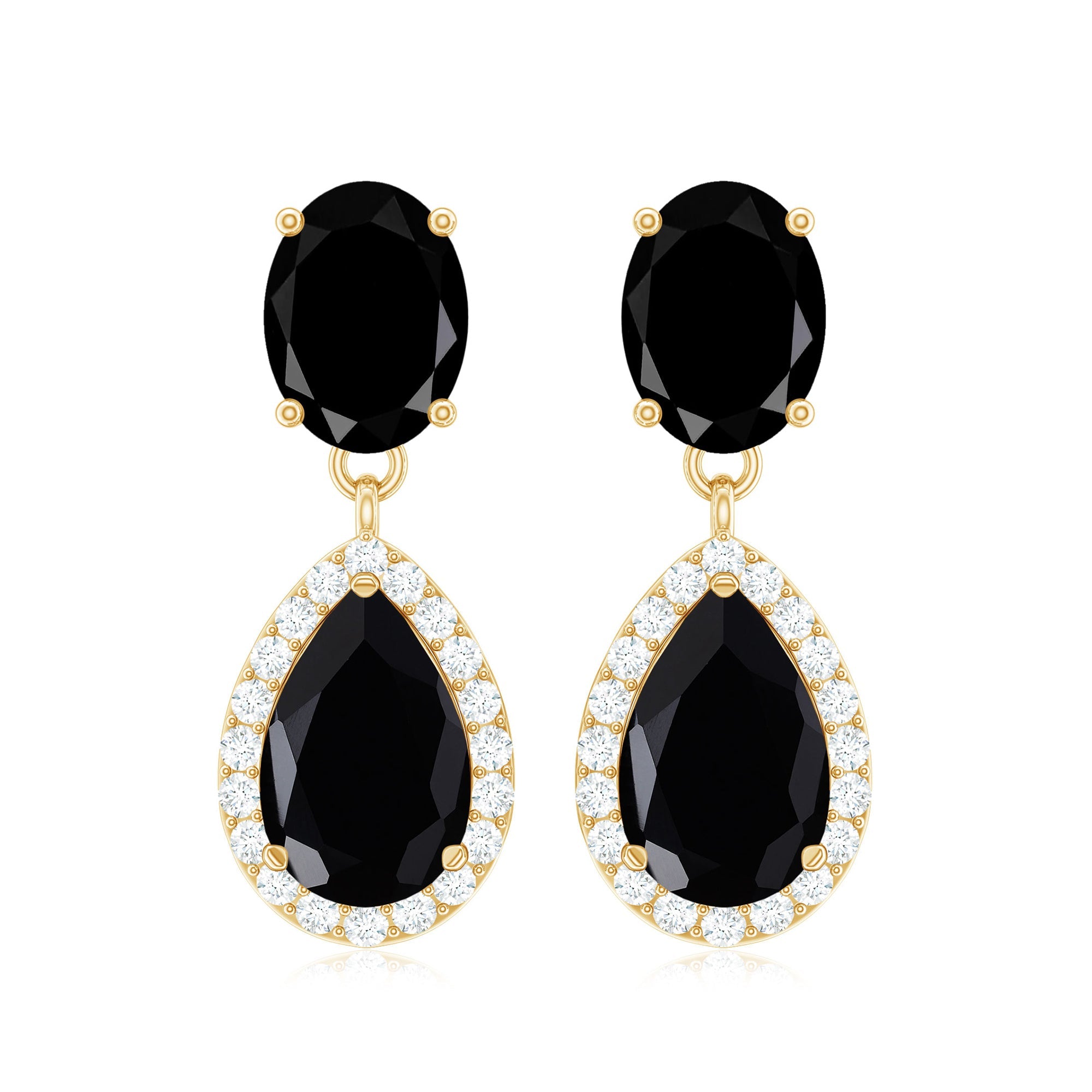 4.75 CT Lab Created Black Diamond Classic Teardrop Earrings with Diamond Halo