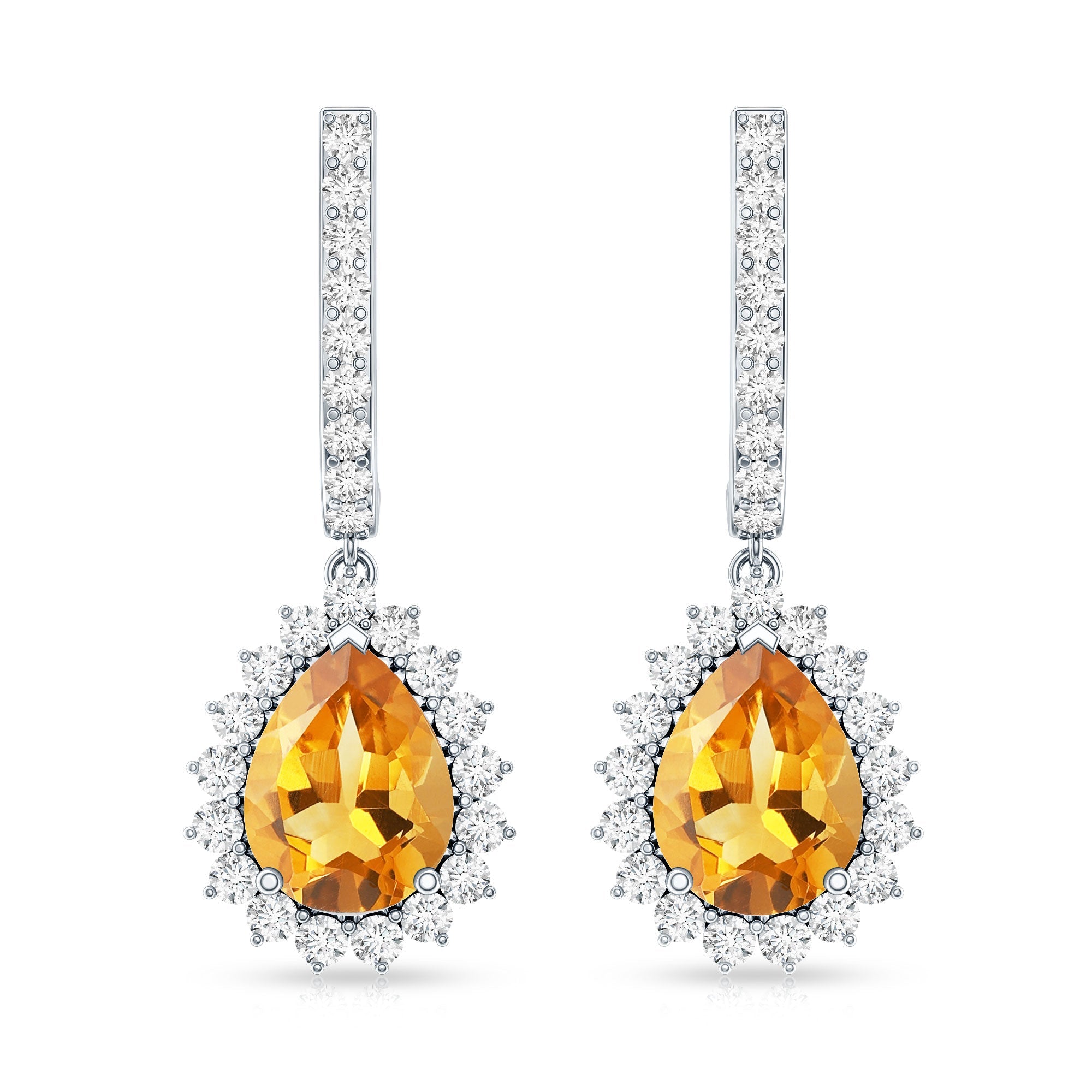 Genuine 6X8mm Pear Shape Citrine Drop Earrings with Moissanite