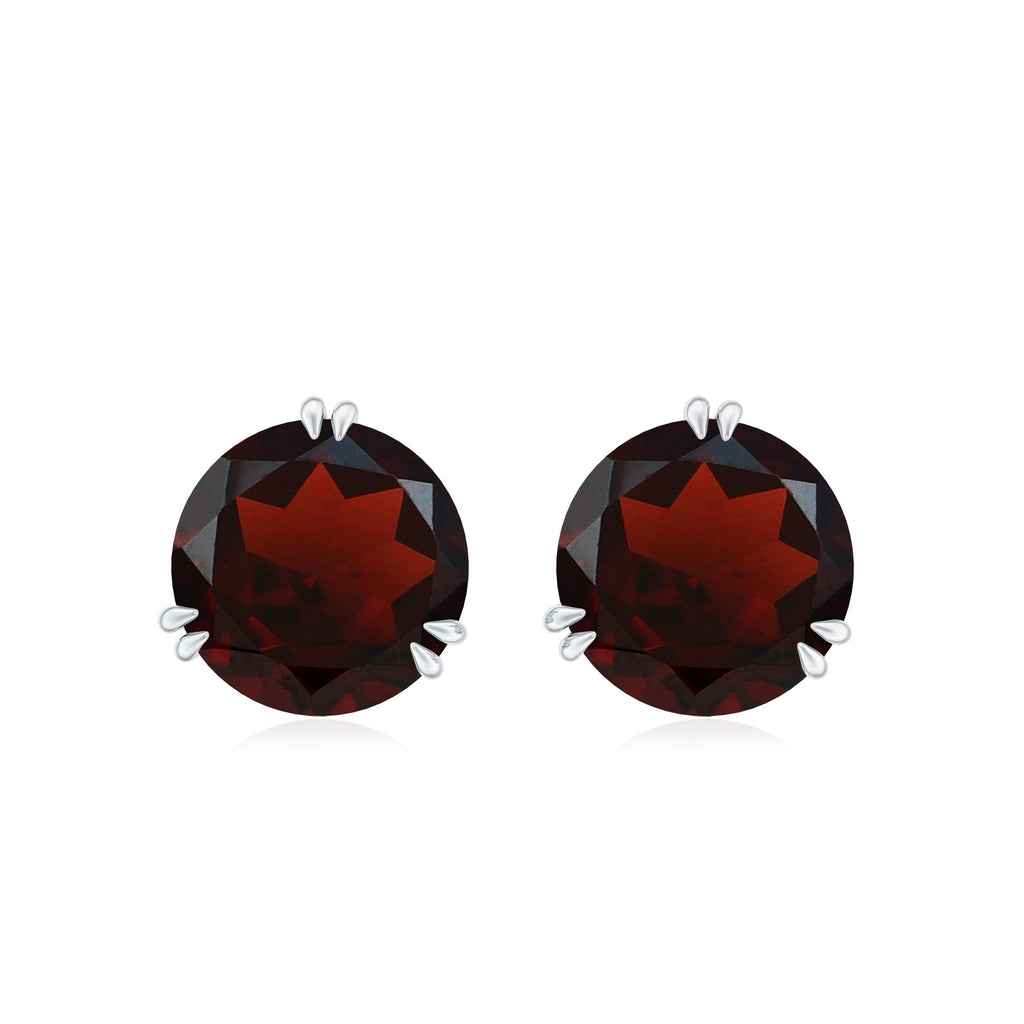 8 MM Garnet Solitaire Stud Earrings in Double Prong Setting