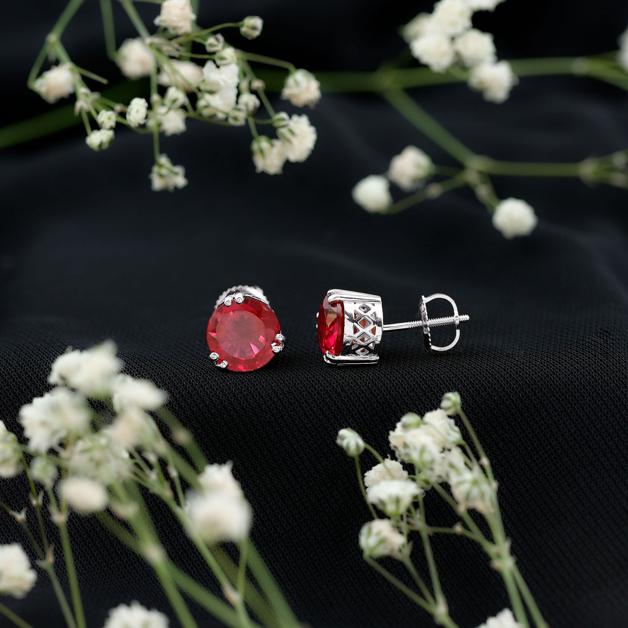 4.7 Carat Lab Grown Ruby Stud Earrings For Women