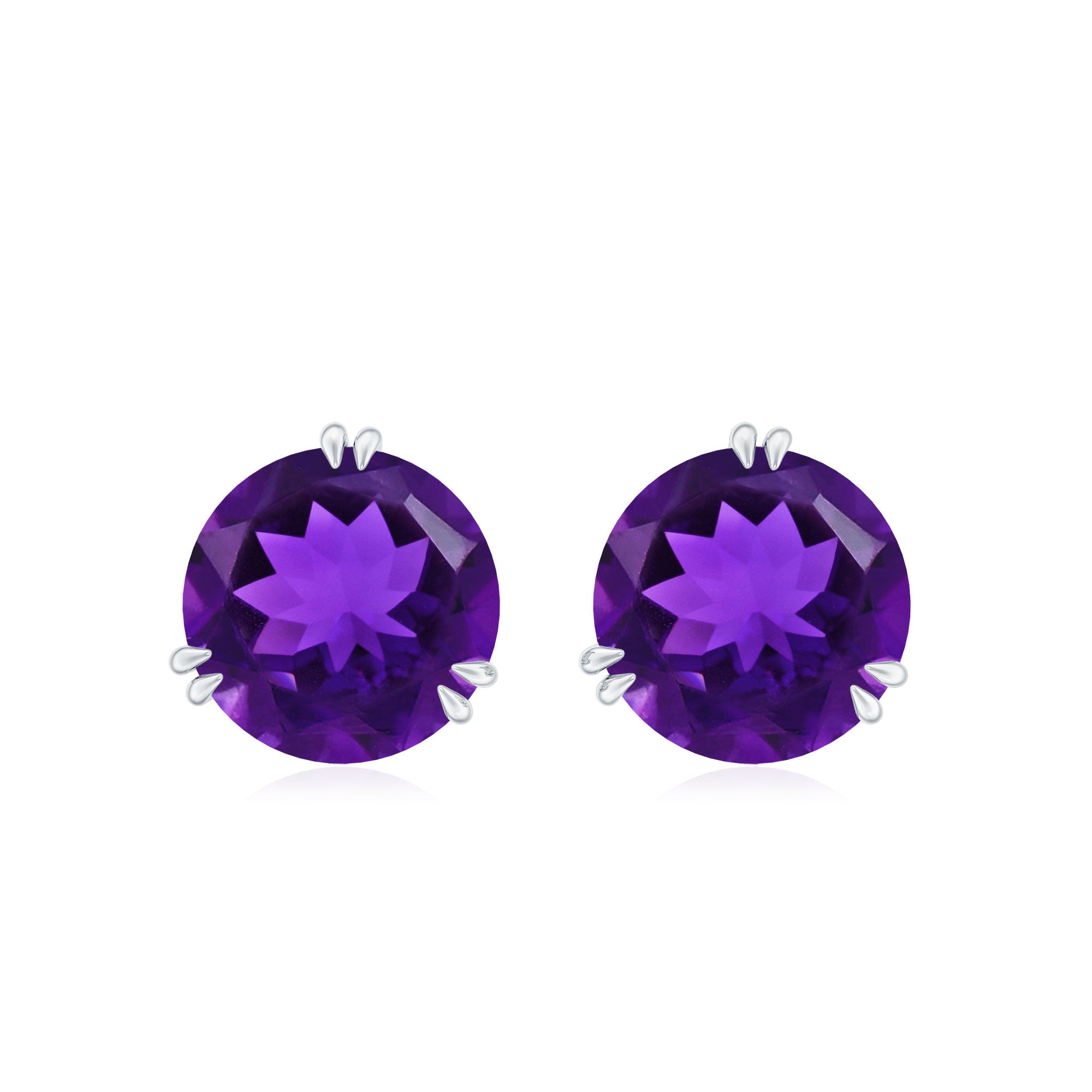 Natural 7mm Solitaire Amethyst Stud Earrings with Certificate