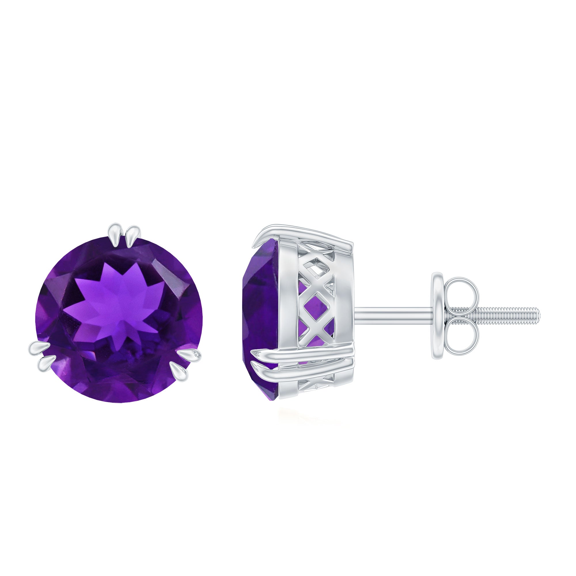 Natural 7mm Solitaire Amethyst Stud Earrings with Certificate
